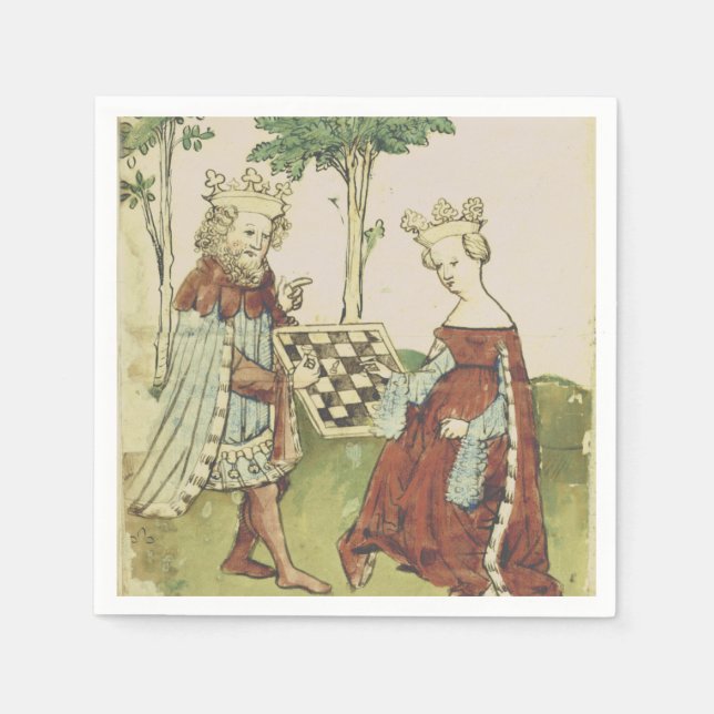 King and Queen Playing Chess Middle Ages Napkin (Front)