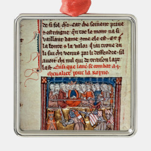 King Arthur and Guinevere watching a Metal Ornament
