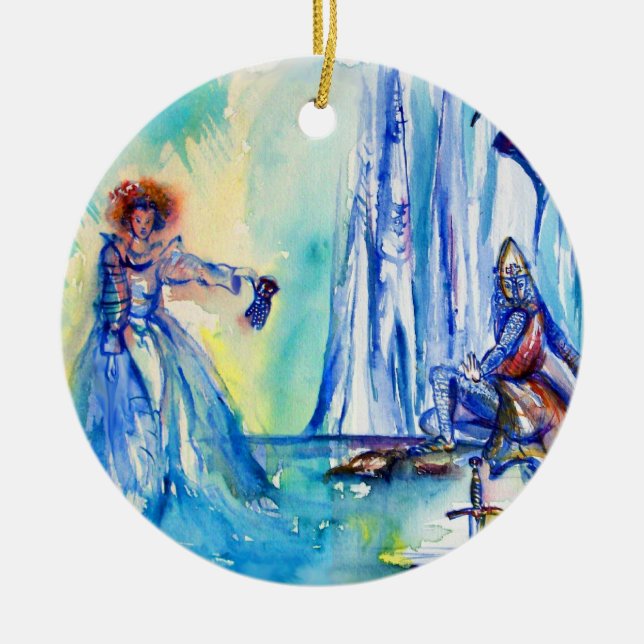 KING ARTHUR ,LADY OF THE LAKE AND EXCALIBUR CERAMIC ORNAMENT (Front)