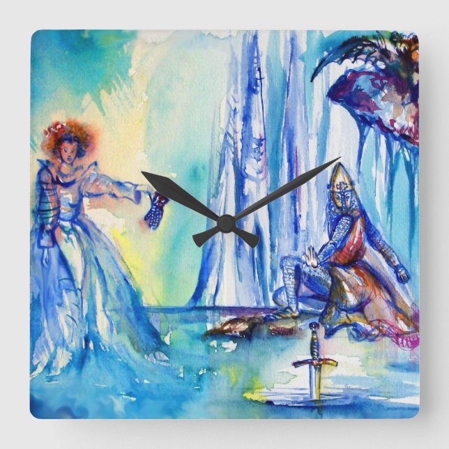 KING ARTHUR ,LADY OF THE LAKE AND EXCALIBUR SQUARE WALL CLOCK (Front)