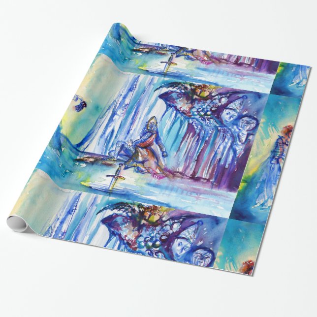 KING ARTHUR ,LADY OF THE LAKE AND EXCALIBUR WRAPPING PAPER (Unrolled)