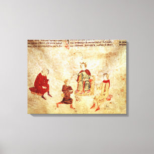 King Arthur on his Throne Surrounded Canvas Print