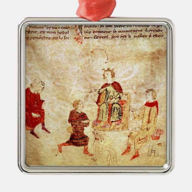 King Arthur on his Throne Surrounded Metal Ornament (Front)