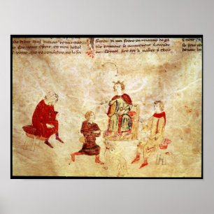 King Arthur on his Throne Surrounded Poster