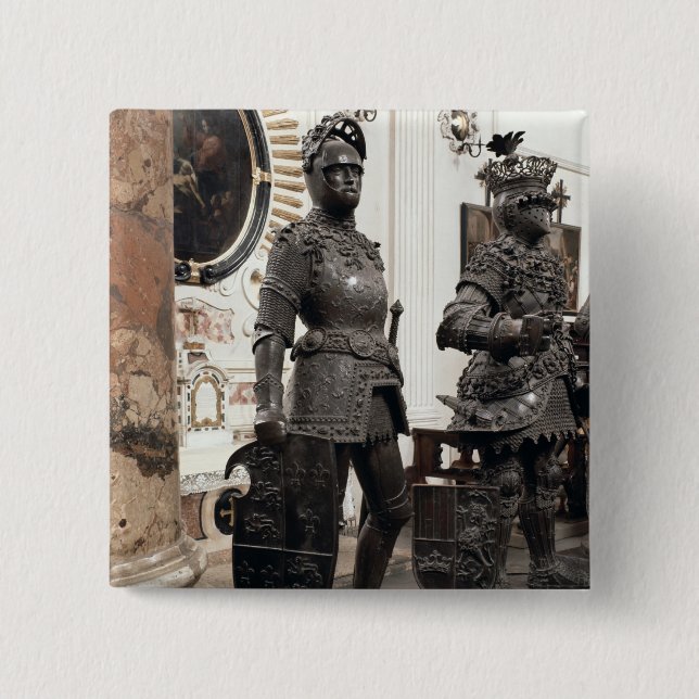 King Arthur, statue from the tomb of Maximilian 2 Inch Square Button (Front)