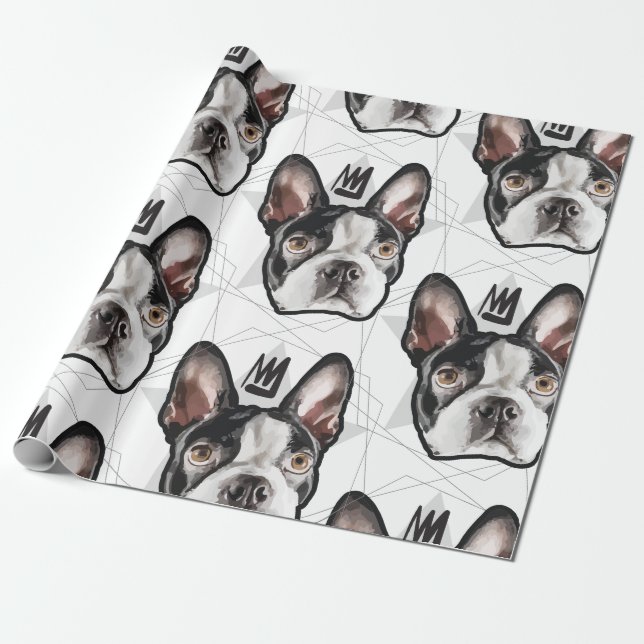 King Boston Terrier Pattern Wrapping Paper (Unrolled)