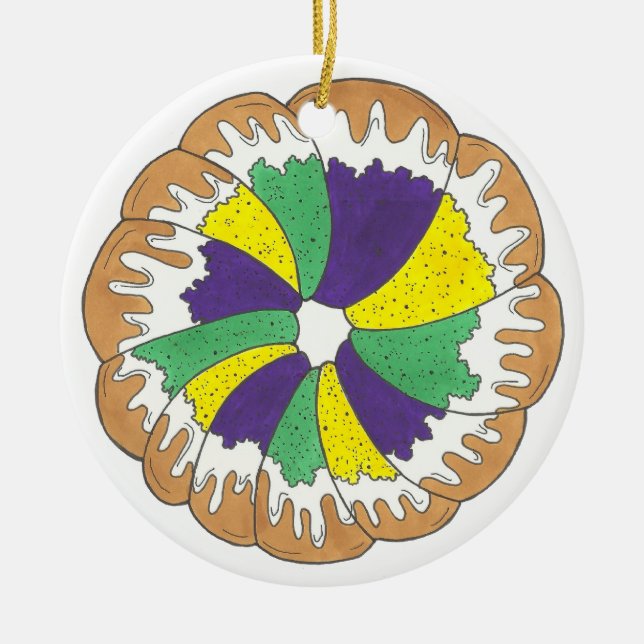 King Cake New Orleans NOLA Mardi Gras Carnival Ceramic Ornament (Front)