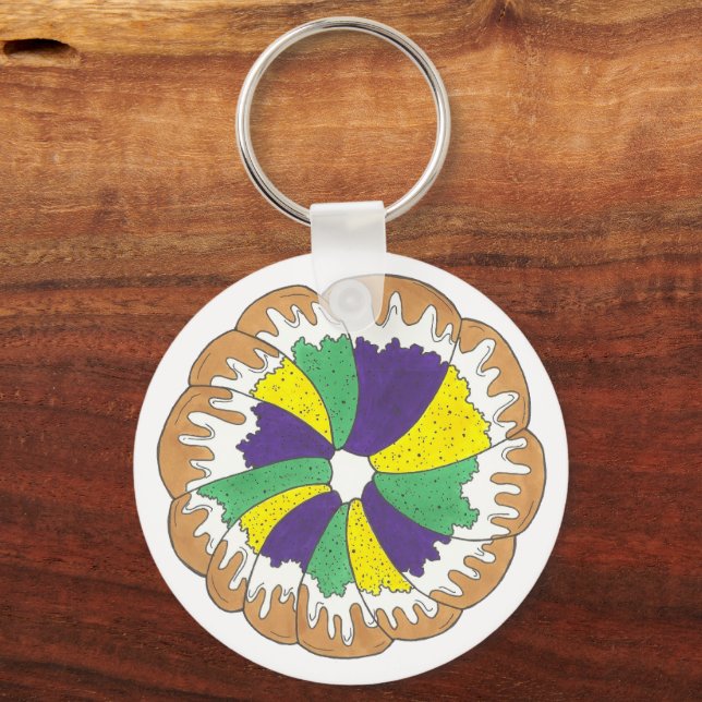 King Cake New Orleans NOLA Mardi Gras Carnival Keychain (Front)