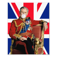 King Charles Blowing White Bubble gum British flag