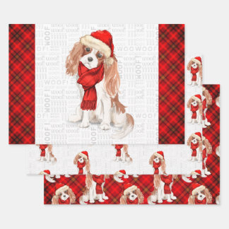 King Charles Cavalier Spaniel Christmas Dog Plaid Wrapping Paper Sheet