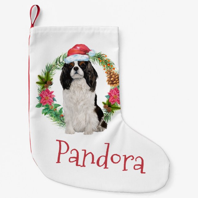King Charles Cavalier spaniel II Christmas wreath  Small Christmas Stocking (Front)
