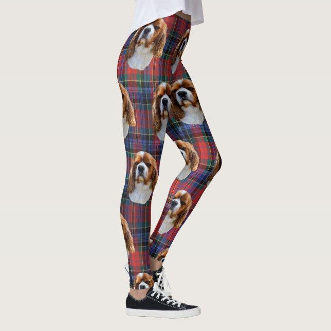 King Charles Cavalier Spaniel On Tartan, Leggings (Right)