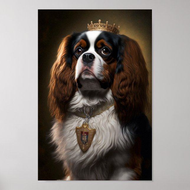 King Charles Cavalier Spaniel with Crown Poster (Front)