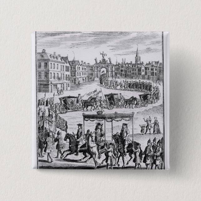 King Charles II 2 Inch Square Button (Front)