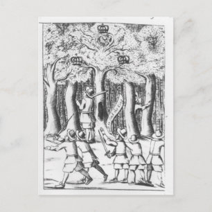 King Charles II  hiding in an oak tree Postcard