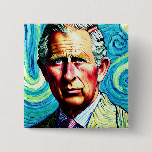 King Charles III 15 Cm Square Badge 2 Inch Square Button