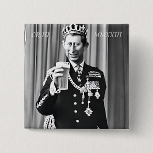 King Charles III 15 Cm Square Badge 2 Inch Square Button