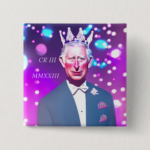 King Charles III 15 Cm Square Badge 2 Inch Square Button