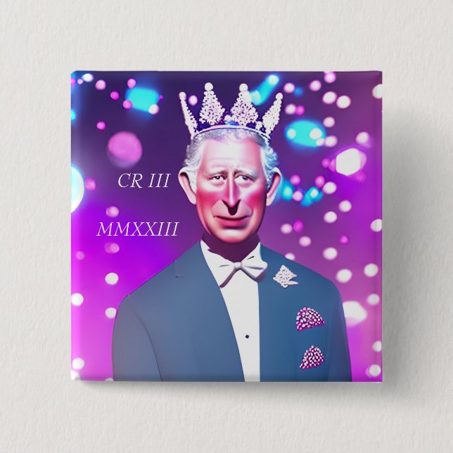 King Charles III 15 Cm Square Badge 2 Inch Square Button (Front)
