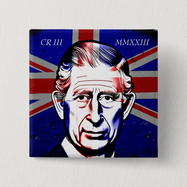 King Charles III 2 Inch Square Button (Front)