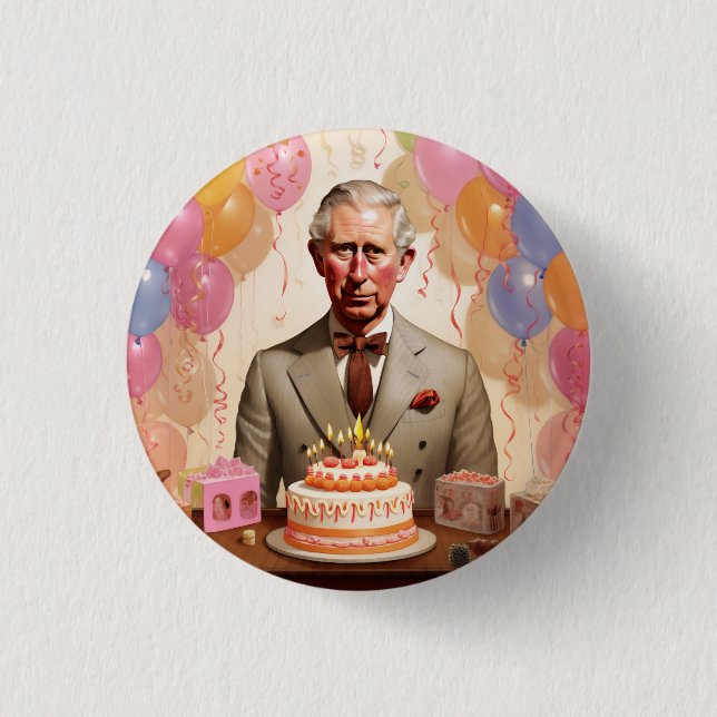 King Charles III Birthday Party 1 Inch Round Button (Front)