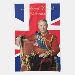 King Charles III British flag Christmas Greeting Kitchen Towel