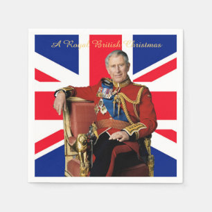 King Charles III British flag Christmas Greeting Napkin