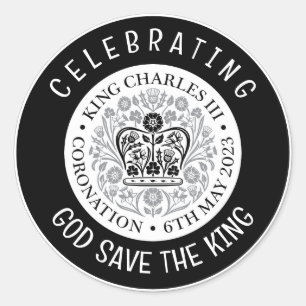 KING CHARLES III Coronation Black Classic Round Sticker