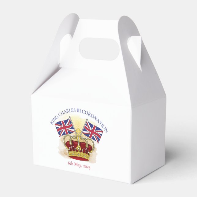 King Charles III Coronation Crown and Flags Favor Box (Front Side)