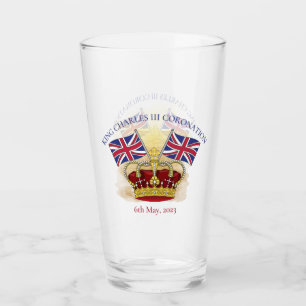 King Charles III Coronation Crown and Flags Glass