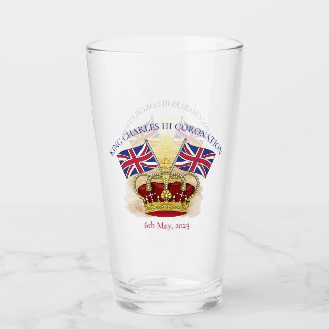 King Charles III Coronation Crown and Flags Glass (Front)