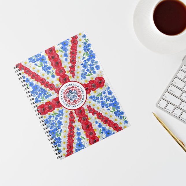 King Charles III Coronation Emblem Floral UK Flag Notebook (Creator Uploaded)