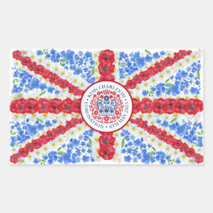 King Charles III Coronation Emblem Floral UK Flag Sticker