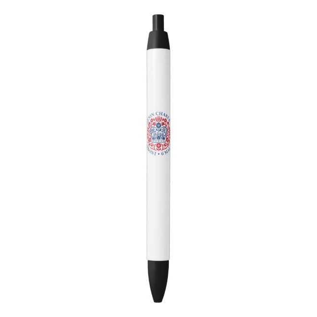 King Charles III Coronation Emblem, Royal Souvenir Black Ink Pen (Front Vertical)