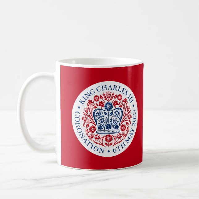 King Charles III Coronation Emblem, Royal Souvenir Coffee Mug (Left)