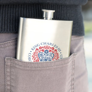 King Charles III Coronation Emblem, Royal Souvenir Hip Flask