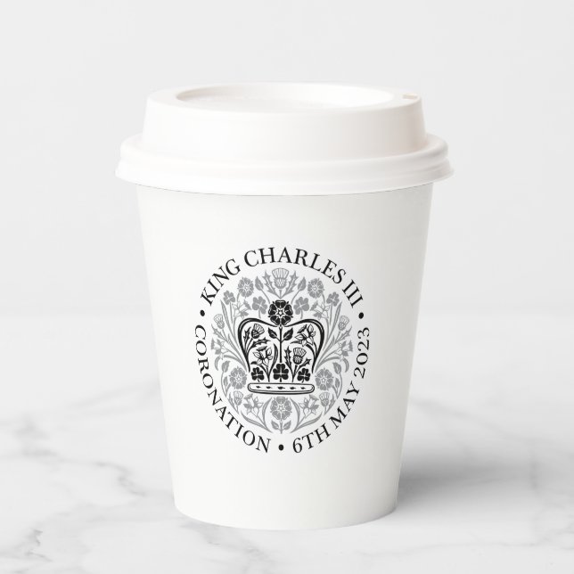 King Charles III Coronation Emblem, Royal Souvenir Paper Cups (Front)