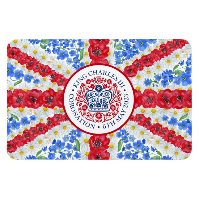 King Charles III Coronation Floral UK Flag Magnet (Horizontal)