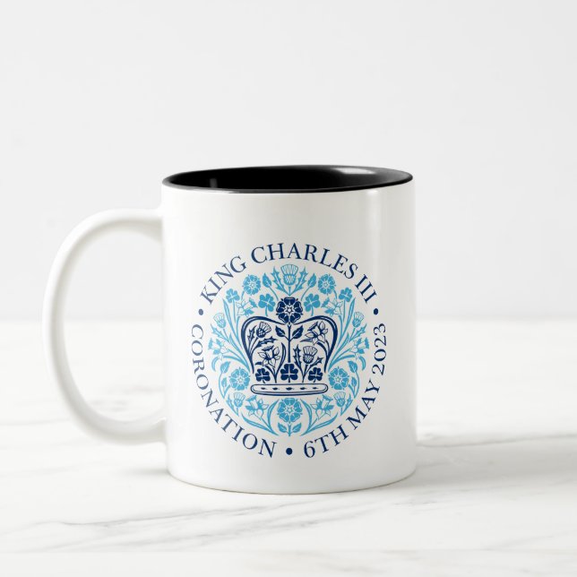 King Charles III Coronation Official design blue Two-Tone Coffee Mug (Left)