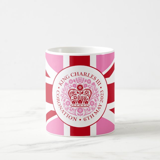 King Charles III Coronation Pink Red Logo Coffee Mug (Center)