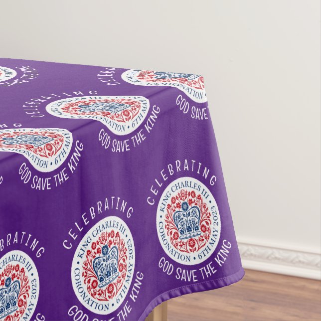 KING CHARLES III Coronation Purple Souvenir Tablecloth (In Situ)