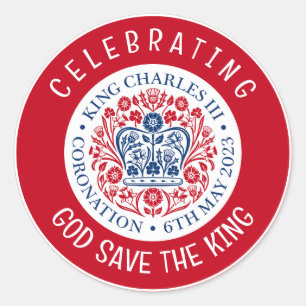 KING CHARLES III Coronation Red Classic Round Sticker