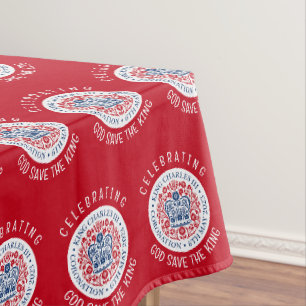 KING CHARLES III Coronation Red Souvenir Tablecloth