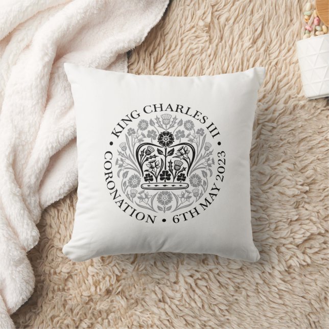 KING CHARLES III CORONATION White Throw Pillow (Blanket)