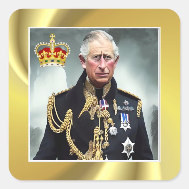  King Charles III Gold background  Square Sticker (Front)