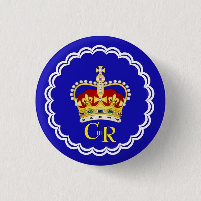  King Charles III Monogram and Crown   1 Inch Round Button (Front)