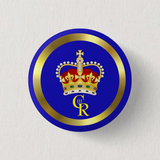  King Charles III Monogram and Crown   3 Cm Round  1 Inch Round Button (Front)