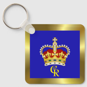 King Charles III Monogram and Crown Key Ring