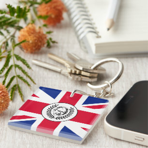 King Charles III on British Union Jack Flag Keychain