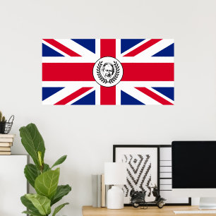 King Charles III on British Union Jack Flag Poster